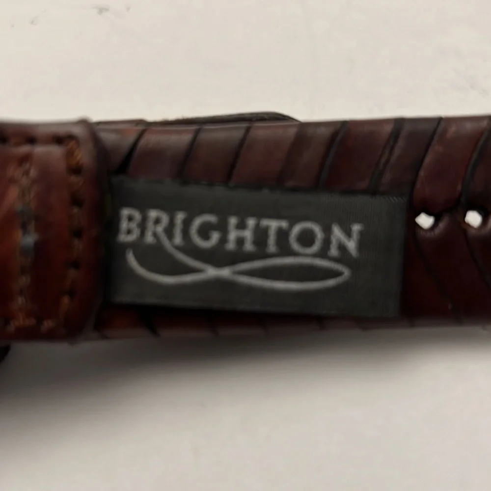 Brighton Men’s Heavy Solid Brass and Leather Braided Belt Size 38